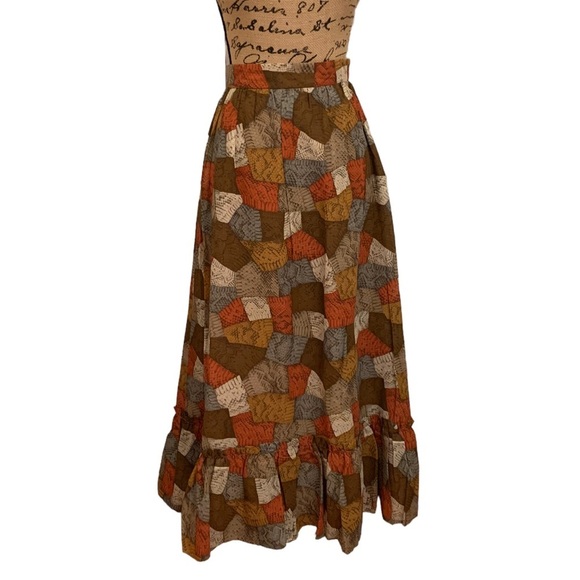 Vintage Union Made Geometric Print Maxi Shirt Ruffle Hem XXS - Picture 1 of 8